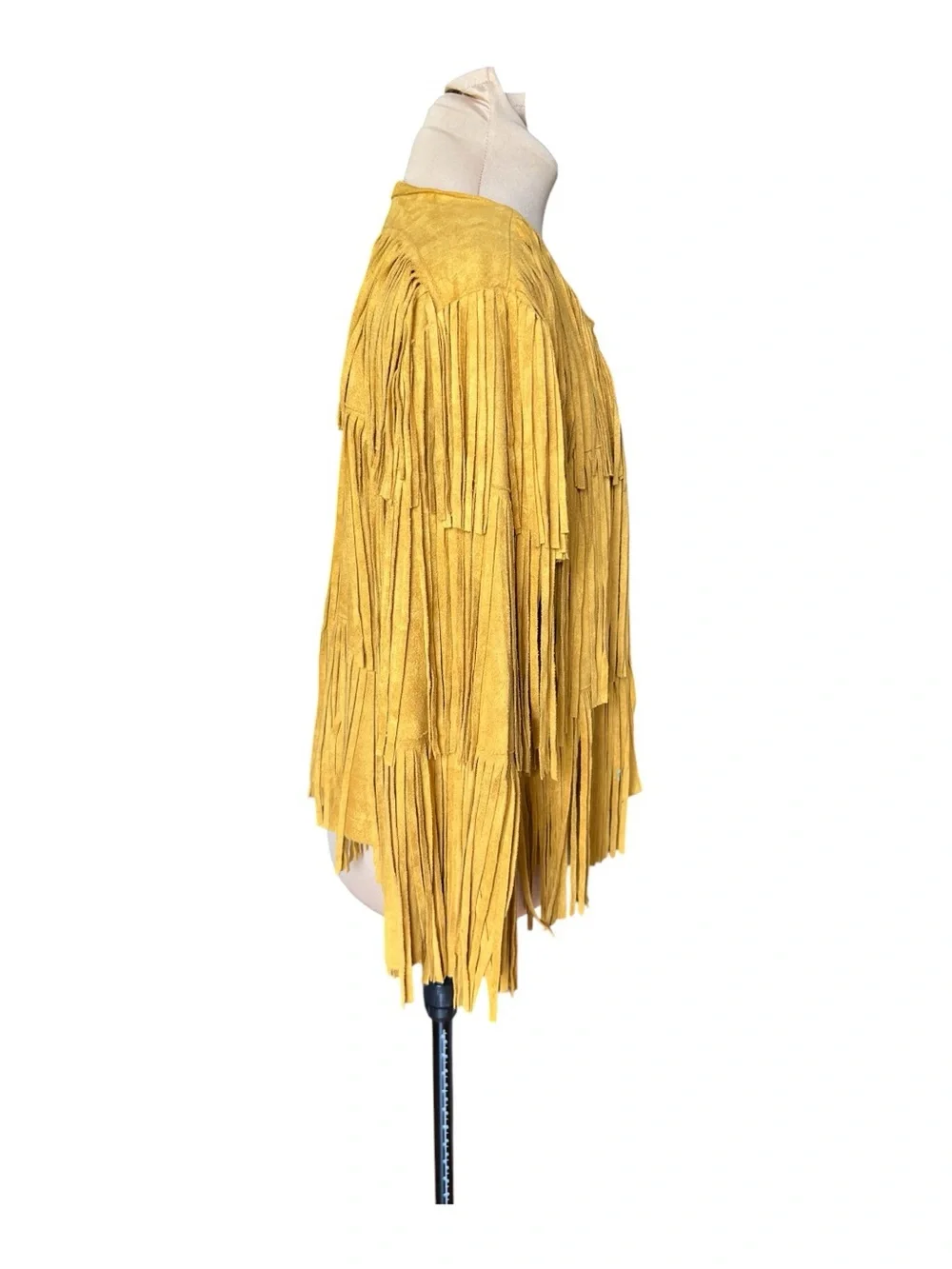 DO + BE Faux Leather Suede Yellow Multi-Tiered Fringe Open Jacket L - Picture 5 of 13